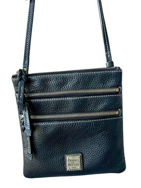 Dooney & Bourke North South Triple Zip Crossbody Bag Black Pebble Grain Leather